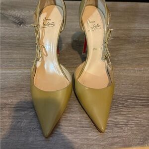 Christian Louboutin Olive Green Pointed-Toe D'Orsay Pumps with Ankle Tie